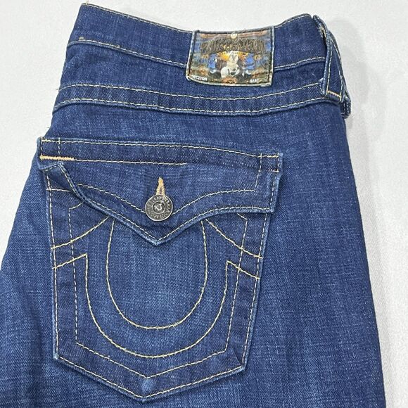 Vintage True Religion Women Billy Blue Wash Straight Leg Jeans USA Sz 30 (34X32) - Picture 1 of 13